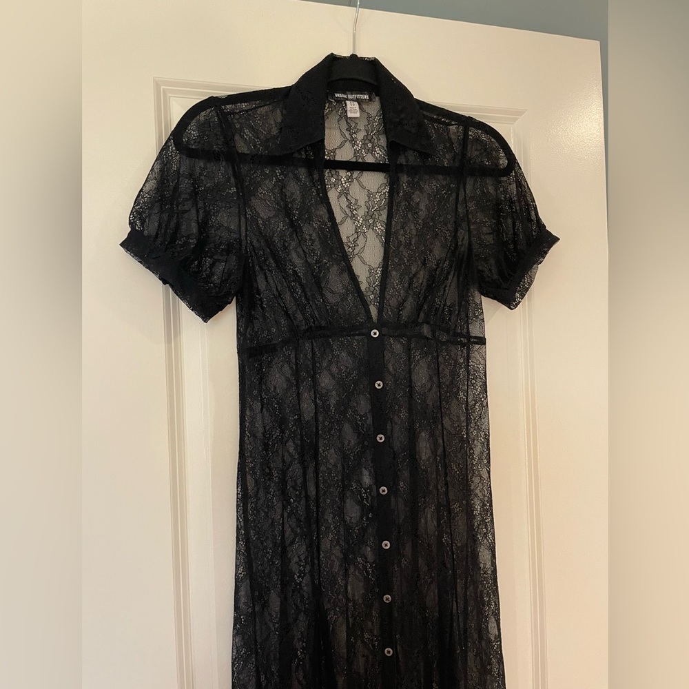Urban Outfitters Connie Sheer Lace Dress with silver metal buttons - Picture 4 of 8